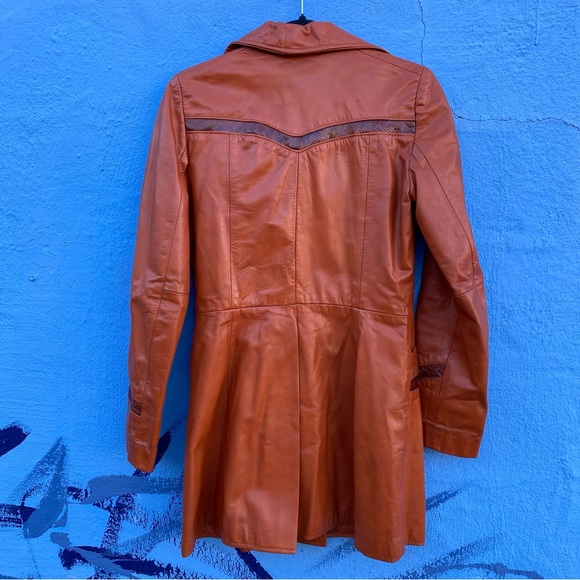 Vintage 60s Ms. Pioneer leather and snakeskin jacket, orange brown, pockets, Sm - Picture 15 of 16
